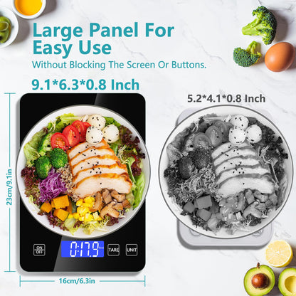 Food Kitchen Scale, Digital Food Scale 33lb/15kg Digital Kitchen Scale Precisely Measures Grams and Ounces for Meal Prep Baking and Cooking, Rechargeable 304 Stainless Steel Kitchen Scale Black