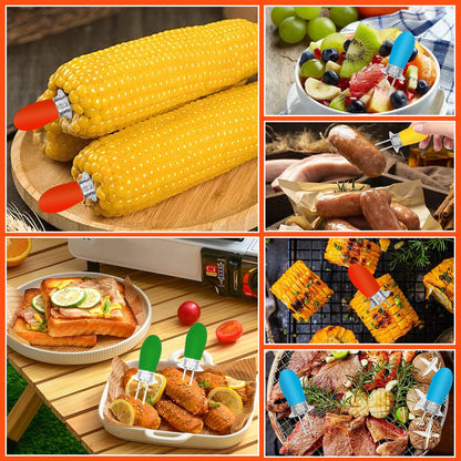 16Pcs/8 Pairs Corn Holders Stainless Steel Corn Holders Corn on the Cob Skewers with Multi-Colour Silicone Handle for BBQ Home Cooking Parties Camping