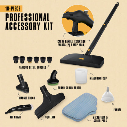 McCulloch MC1275 Heavy-Duty Steam Cleaner, 45 Minute Runtime, 18 Accessories: Mop Head, Brushes, & More - Built for Home, Tile, Grout, Carpet, Furniture, & Personal Car Detailing