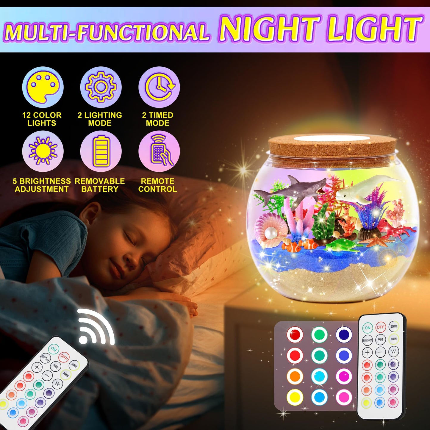 Gifmore Ocean Light Up Terrarium Kit for Kids, DIY Shark Sea Animal Crafts Toys, Birthday Presents for Boys Girls Ages 4-12