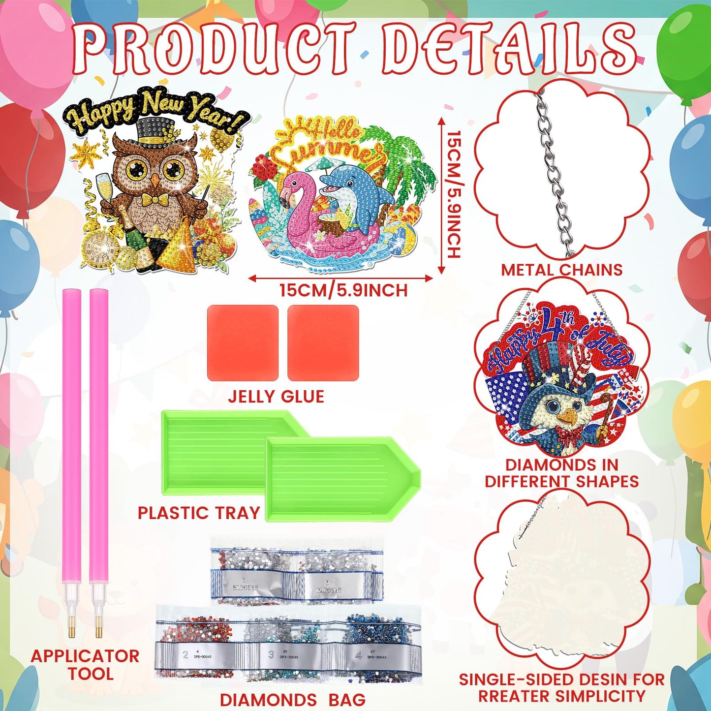 Cinnvoice 12 Pcs Seasonal Diamond Art Wreath Kits Holiday 5d DIY Diamond Painting Signs Germ Hanging Art Ornaments for Wall Door Decorations (Animal)