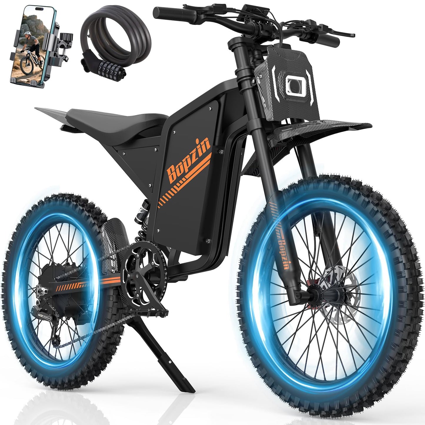 Bopzin Electric Dirt Bike for Adults, 3000W Motor Max 45MPH, 60V 35Ah Removable Battery Up to 100 Miles, 25" Fat Tire Electric Motorcycle with Hydraulic Brakes & Full Suspension, UL2849 Certified