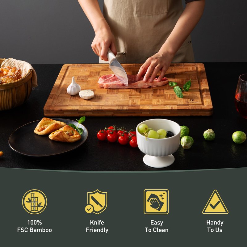 XXX Large Bamboo Cutting Board with Non Slip Feet and Over Sink Butcher Block Chopping Board Nice Solid Thick Wooden Juice Groove Huge Big XXl xlarge Best Hardwood Kitchen Counter Organic