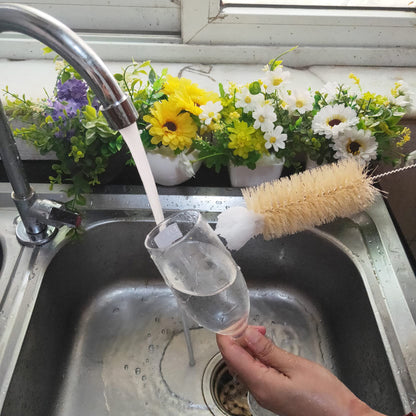 NewFerU Stainless Steel Soda Bottle Cleaning Brush in Natural Boar Bristle Wool Tip Long Handle, Flexible Bendable Thick Wire Cleaner for Narrow Neck Water Baby Bottles Straw Pipe Tube Flask (Big)