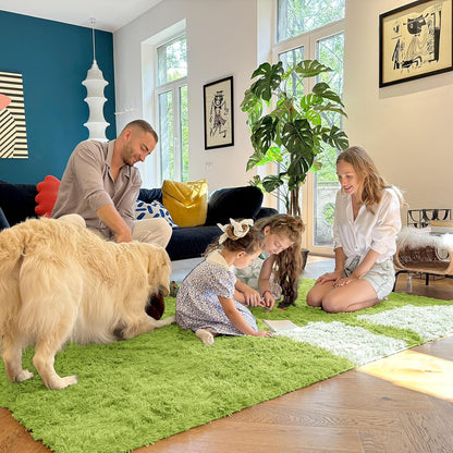 OLANLY 2x4 Machine Washable Runner Rug - Soft Fluffy Shaggy Design for Bedroom & Hallway | Grass Green