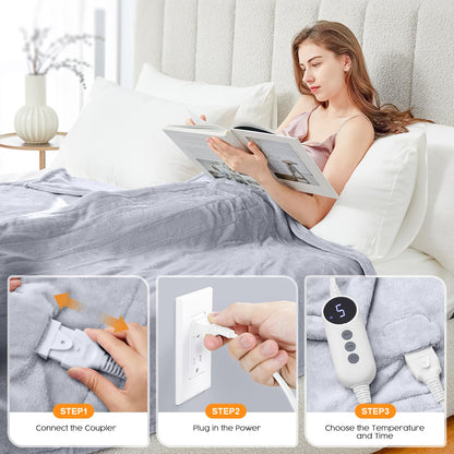 HYLEORY Heated Electric Blanket Throw, 2-Layer Cozy Warm Flannel 50" x 60", Heating Blanket with 9 Heating Levels, 2/4/6/10 Hours Auto Off, Fast Heating Winter Blanket, Dark Grey