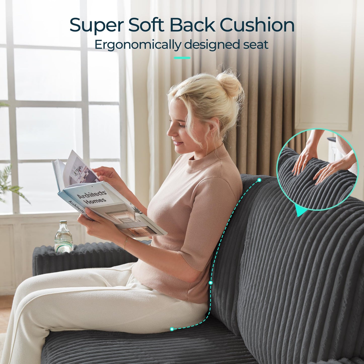 LINSY HOME Sectional Sleeper Sofa Pull Out Couches for Living Room (Grey, Pull Out Couch) | Pull Out Sofa Bed, Storage, USB Charging, Cup Holders, Plush Corduroy