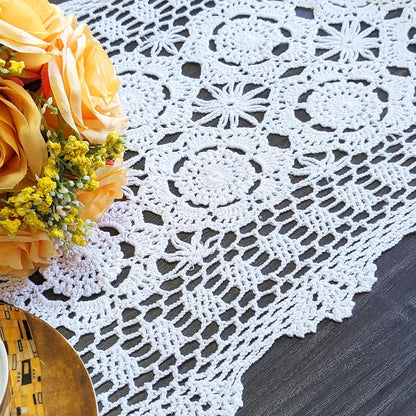 15.7"x47" USTIDE Handmade Crochet Table Runner White Rectangular Cotton Lace Table Runners Table Doily for Dresser