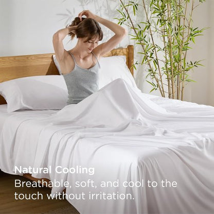 Bedsure King Size Sheet Set - Cooling Bamboo Rayon Sheets | Deep Pocket, Soft & Breathable White Bedding
