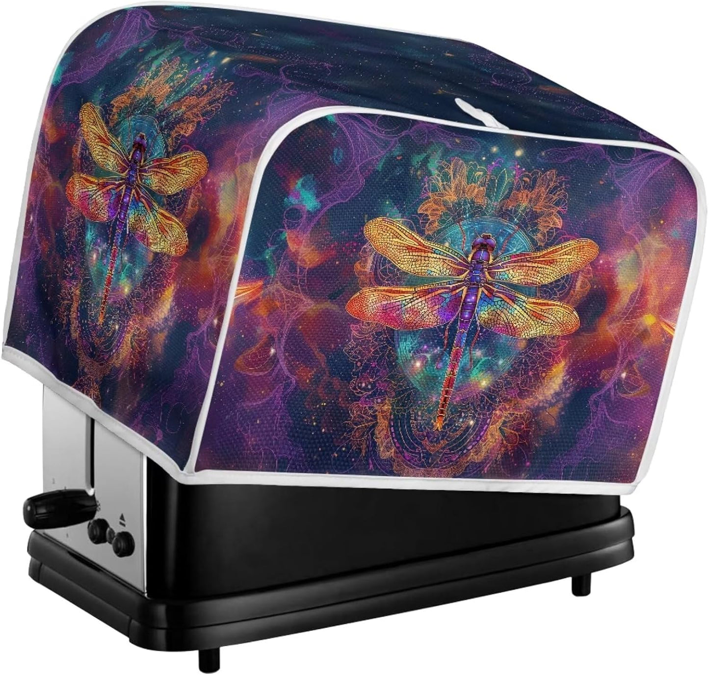 Gold Dragonfly Boho Purple Galaxy Print 4 Slice Toaster Oven Cover | Universal Size Microwave Dust Cover Organizer Bag