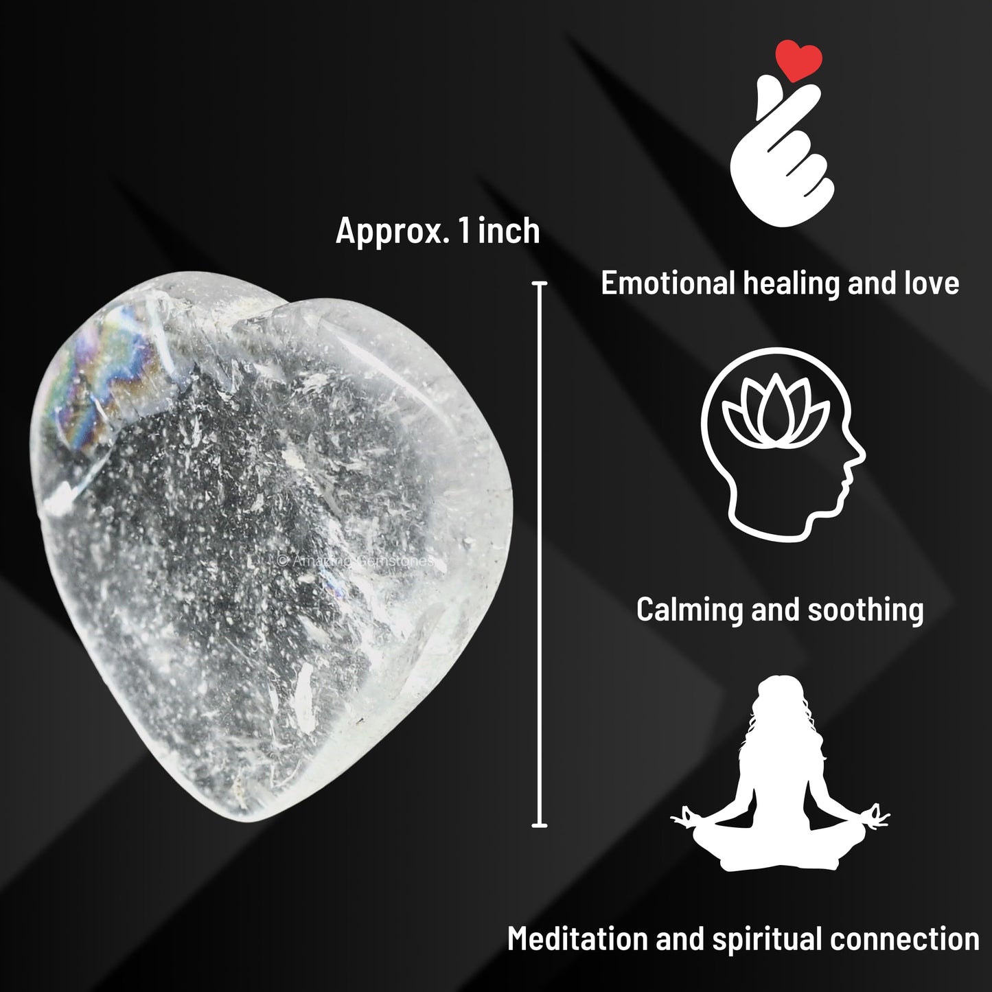 Amazing Gemstone Clear Quartz Stone Heart - Pack of 2 Crystal Heart Stones Rocks - Corazones De Piedra Crystals and Healing Stones Heart Shaped Crystal - Stocking Stuffers Gifts