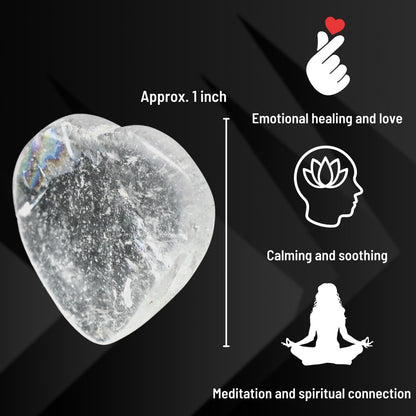 Amazing Gemstone Clear Quartz Stone Heart - Pack of 2 Crystal Heart Stones Rocks - Corazones De Piedra Crystals and Healing Stones Heart Shaped Crystal - Stocking Stuffers Gifts