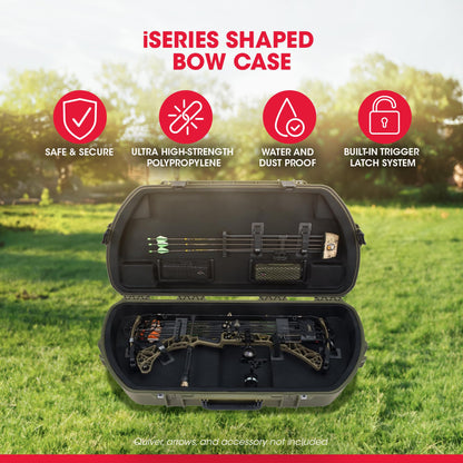 SKB Hard Protective Storage Case for Archery Bow and Arrows, iSeries Shaped Bow Case, Green - Quiver Holder and Gear Box for Hunting Accessories