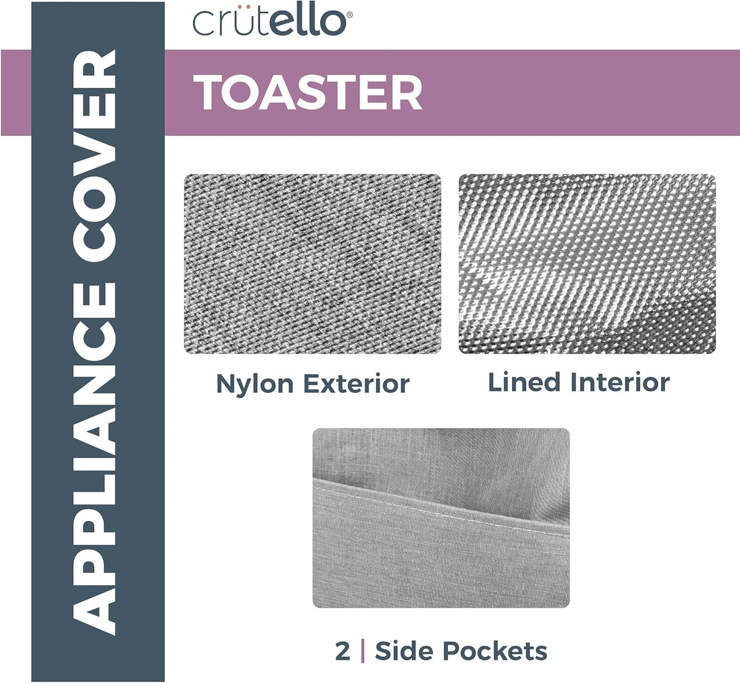 Crutello Toaster Cover for 4 Slice Long Slot Toaster with Storage Pockets, Small Appliance Dust Cover
