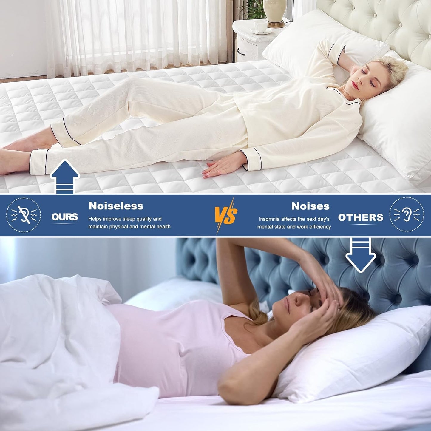 GRT Short Queen Size Quilted Fitted Mattress Pad, 100% Waterproof Breathable Protector, Noiseless Topper, Fitted 8"-26"