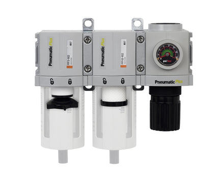 PneumaticPlus PPC3C-N02G Compressed Air Drying System- Particulate Air Filter, Coalescing Filter & Air Pressure Regulator Combo 1/4" NPT (High Flow), Poly Bowl with Guard, Manual Drain