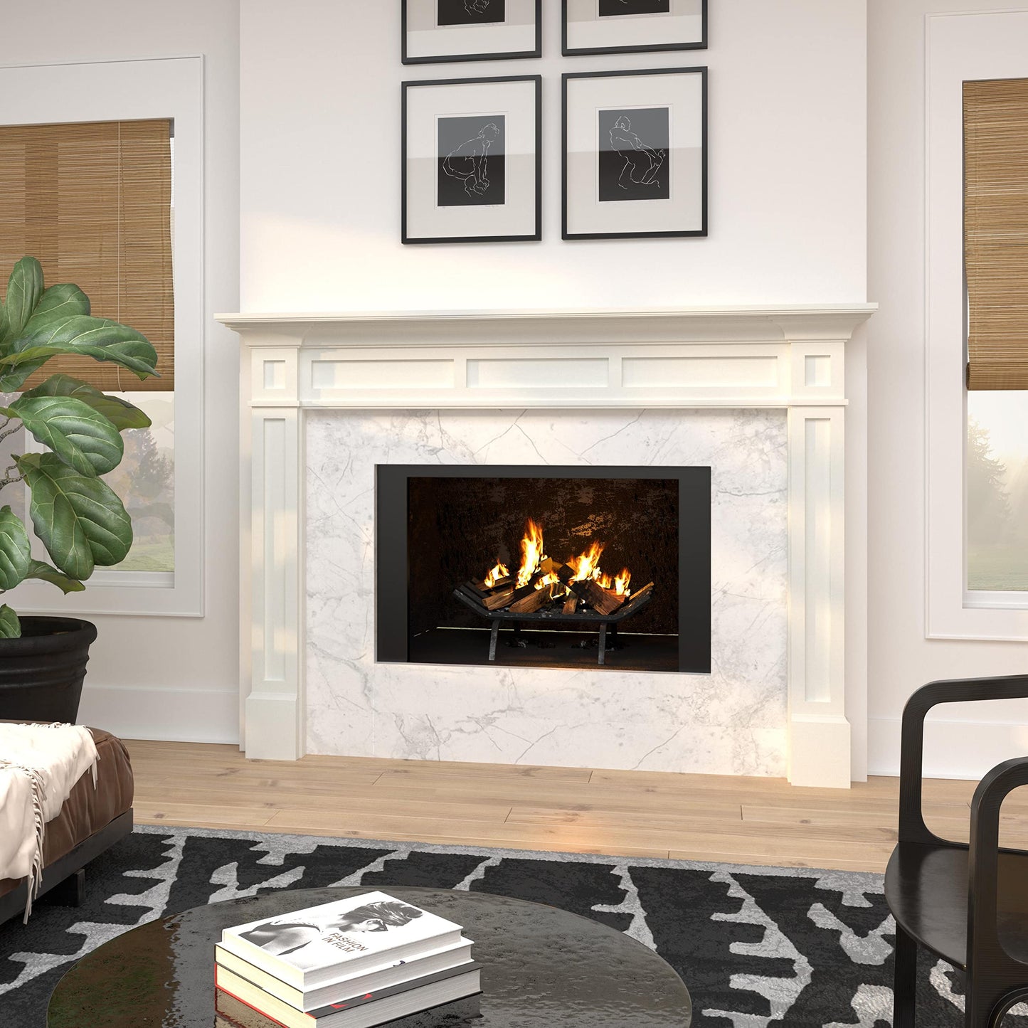 Pearl Mantels ARYB56515 Furniture for Your Fireplace, Premium Grade A MDF Mantel Surround, Crisp White Paint, Interior Opening 56" W x 42" H