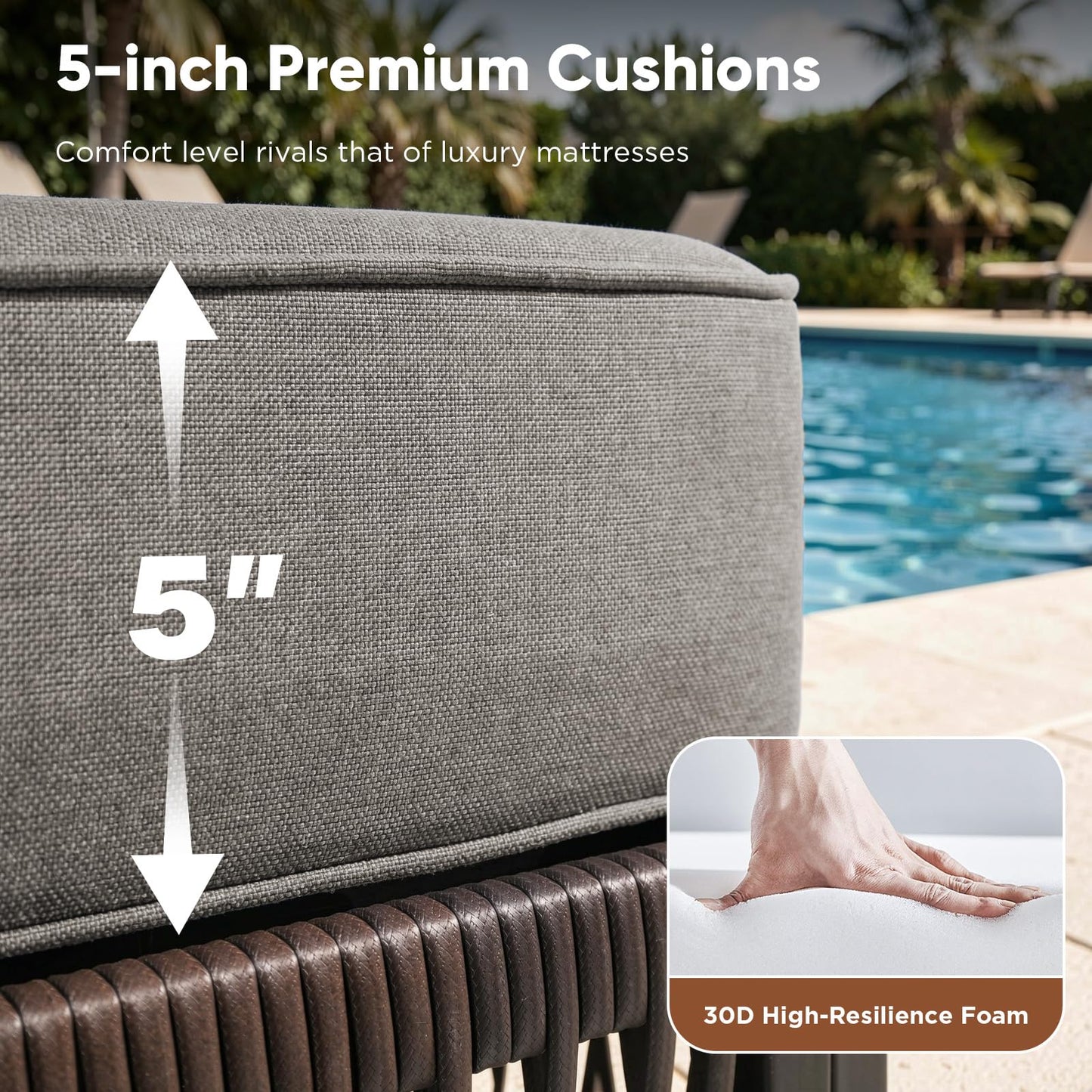 moosprr Outdoor Chaise Lounge Chair with 5-Inch Thick Cushions, 5-Levels Adjustable Reclining Lounger, Wicker Patio Recliner, Pool Chair Sunbathing Lounger for Outdoor, Backyard, Poolside - Grey