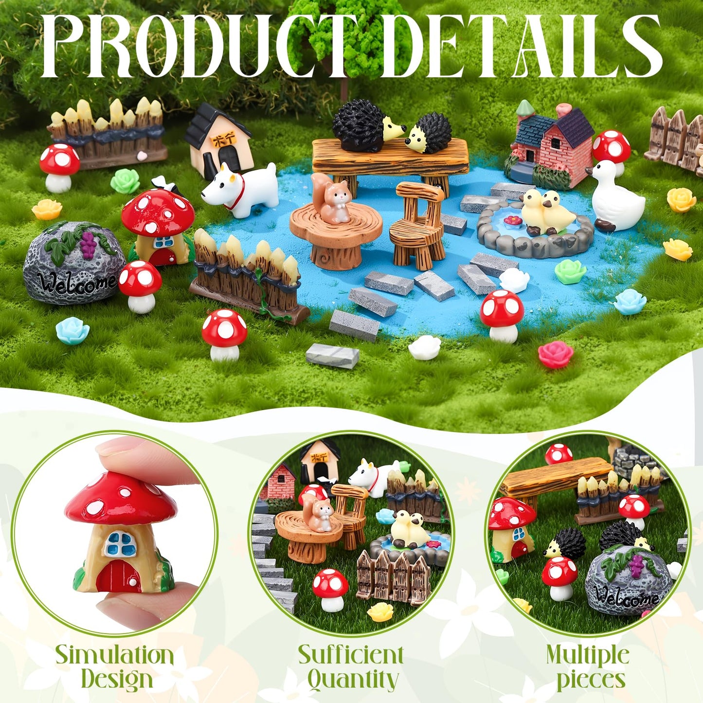 GGSTDDUP 45 Pcs Fairy Garden Accessories Miniatures Garden Kit with Animals, Mushroom House & Trees Miniature Accessories for Terrarium, Dollhouse & Outdoor Decor
