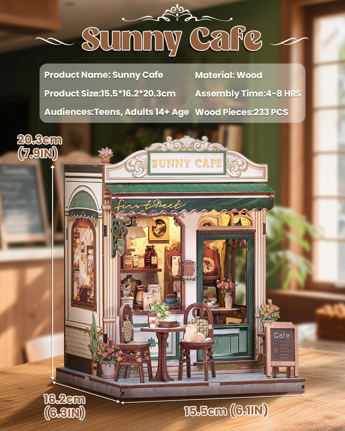 Endless Limit Book Nook Kit, DIY Miniature House Kits for Adult and Teens, Dollhouse Tiny Booknook Garden House Bookshelf, DIY Craft Gifts for Family and Friends（Sunny Cafe)