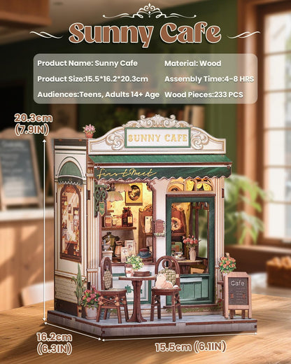 Endless Limit Book Nook Kit, DIY Miniature House Kits for Adult and Teens, Dollhouse Tiny Booknook Garden House Bookshelf, DIY Craft Gifts for Family and Friends（Sunny Cafe)