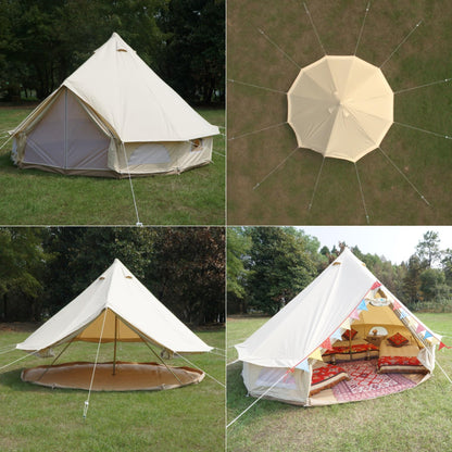 Dream House Outdoor Waterproof Cotton Canvas Family Camping Bell Tent (Beige Cotton Canvas Tent, Diameter 6 Meter)