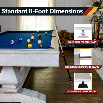 Hathaway Montecito 8ft Pool Table for Game Room – Billiard Table with Poly-Coated Non-Slate Playfield, Drop Pockets, Leg Levelers – Includes Cues, Pool Balls, Chalk, Triangle, Brush – Driftwood Finish