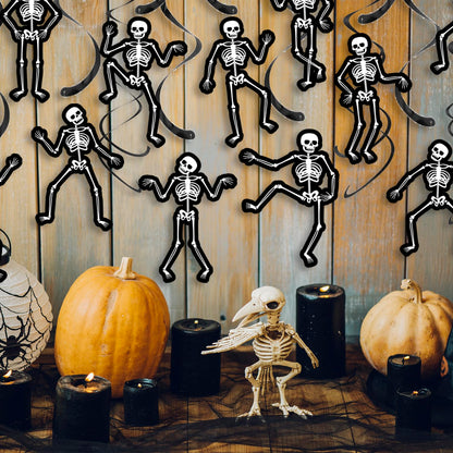 Halloween Skeleton Hanging Swirls Black Horror Theme Party Ceiling Decorations Skull Bone Hanging Cutout Streamers 20 Pack Halloween Birthday Party Supplies for Home Haunted House Decor