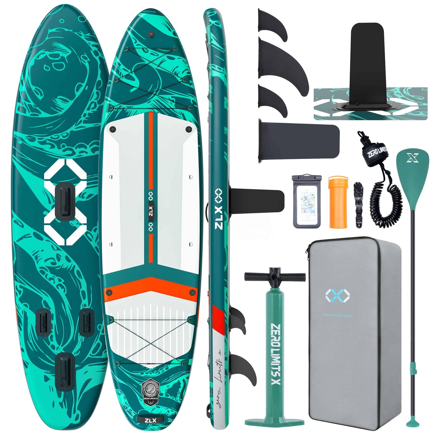 ZLX 11'6"x35" Ultra Wide Inflatable Stand Up Paddle Board | Stable Non-Slip Deck Pad, Unique Fin System, Premium SUP Accessories & Backpack - Upgraded Pump for Adults, All Skill Levels