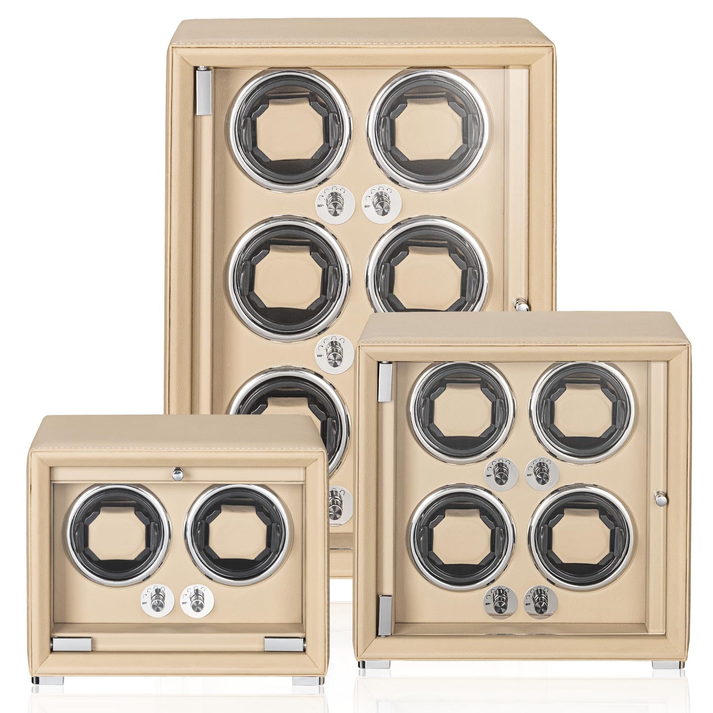 KOHUDIS Watch Winder for 2/4/6/9 Automatic Watches, high-end Leather Making, Super Quiet Mabuchi Motor, Two Power Modes, Built-in led Lights (Apricot, 6 Slots)