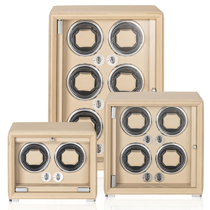KOHUDIS Watch Winder for 2/4/6/9 Automatic Watches, high-end Leather Making, Super Quiet Mabuchi Motor, Two Power Modes, Built-in led Lights (Apricot, 6 Slots)