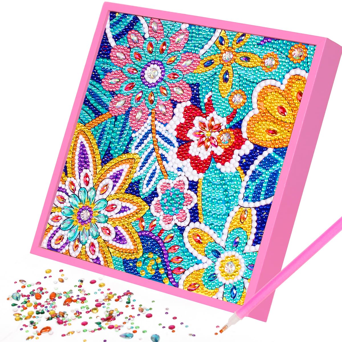 ZUYUSUT Flower Diamond Art Painting Kits for Kids with Wooden Frame Girls Art Crafts Rhinestone Gem by Number Kits Birthday