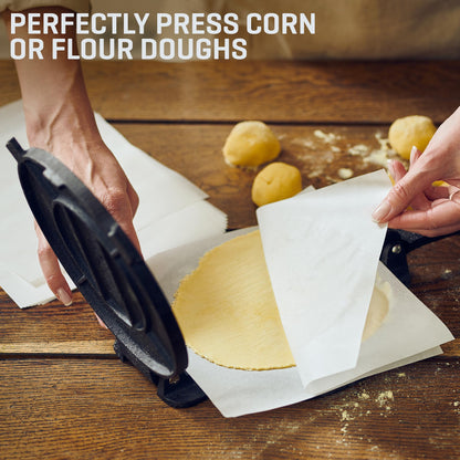 Uno Casa Tortilla Master Kit - Tortilla Press 8 Inch with 10.5 IN Comal Pan, 4 Taco Holders, and Tortilla Warmer - Complete Taco Tuesday Kit, Rotis, and Quesadillas - Unique Gift for Friends or Family