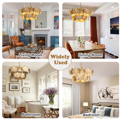 TOCHIC Gold Vintage Chandelier, 8 Lights Rustic Chandeliers for Dining Room, Modern Farmhouse Chandelier with Ginkgo Leaves, Ceiling Light Fixture for Living Room Bedroom Entryway W-25.98"