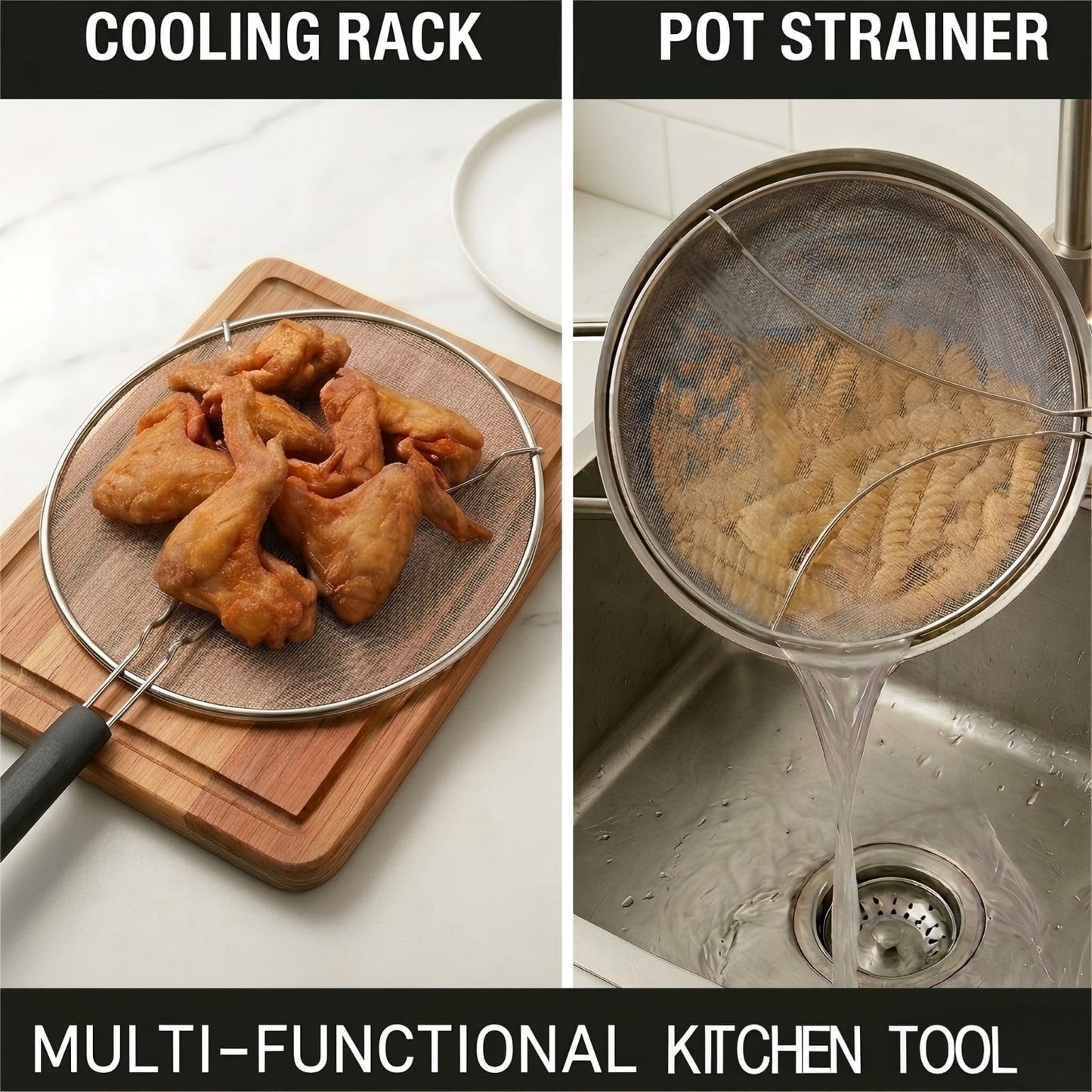 HOMEAVA Splatter Screen for Frying Pan 13 Inch - Stainless Steel Grease Splatter Guard - Oil Splash Guard & Fine Mesh Cover for Cooking Bacon, Fried Chicken & Popcorn