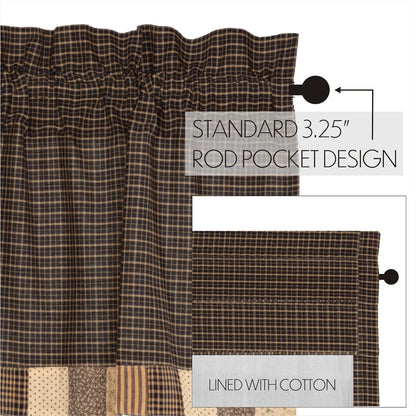 VHC Brands Kettle Grove Window Curtain, Black Valance Block Border, 16x72