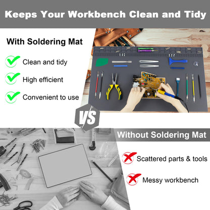 Extra Large Soldering Mat, 27.6''x15.7'' Oversized 932°F Heat Resistant Silicone Workbench Mat, Large Repair Mat for Electronics Phone Laptop Repair, BGA Soldering Gun Iron (Grey)