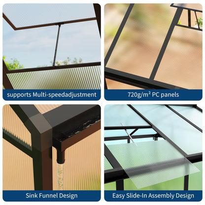 8x10 FT Greenhouse for Outdoors, Polycarbonate Greenhouse with Roof Vent, Ground Nails, Lockable Push Door, Aluminum Large Walk-in Green House for Outside Garden Backyard, Patio, Lawn, Black