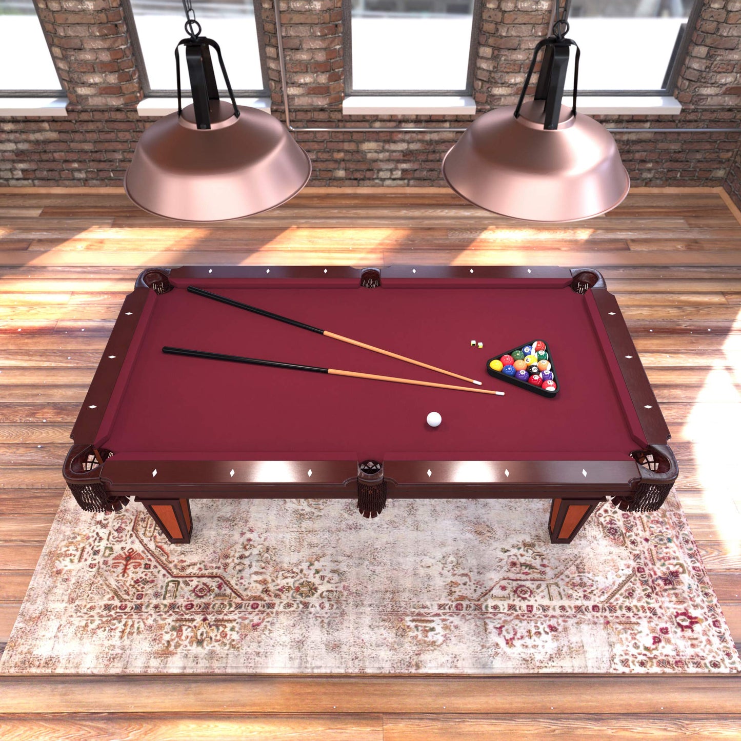 Fat Cat Reno 7.5 Foot Pool Table, Billiard Table with Accuslate Surface, K66 Bumpers, Dark Cherry Finish, Includes Cues and Balls