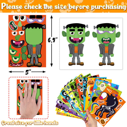 Moon Boat 70 Sheets Halloween Stickers Crafts for Kids, Make-a-Zombie/Pumpkin/Ghost/Monster/Skeleton/Spider/Vampire/Reaper/Witch/Mummy Face Activity Sticker Favors Bulk Party Supplies(Small Size)