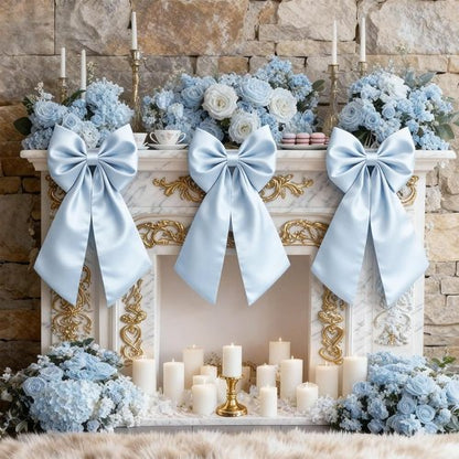 Blue Bow Decor | Large 22x11 Inch Crib Skirt with Big Bows for Christmas & Parties