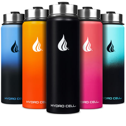 HYDRO CELL Stainless Steel Insulated Water Bottle with Straw - For Cold & Hot Drinks - Metal Vacuum Flask with Screw Cap and Modern Leakproof Sport Thermos for Adults (Black 24oz)