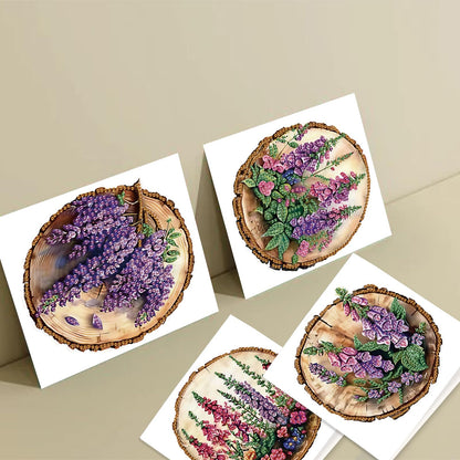 SHEGZHUC 6 Pack Diamond Painting Gift Card Lilacs Tree Stump, Diamond Art Kits for Adults Flowers Purple, Birthday Wedding Anniversary Greeting Get Well Congratulations Thank You Cards with Envelopes