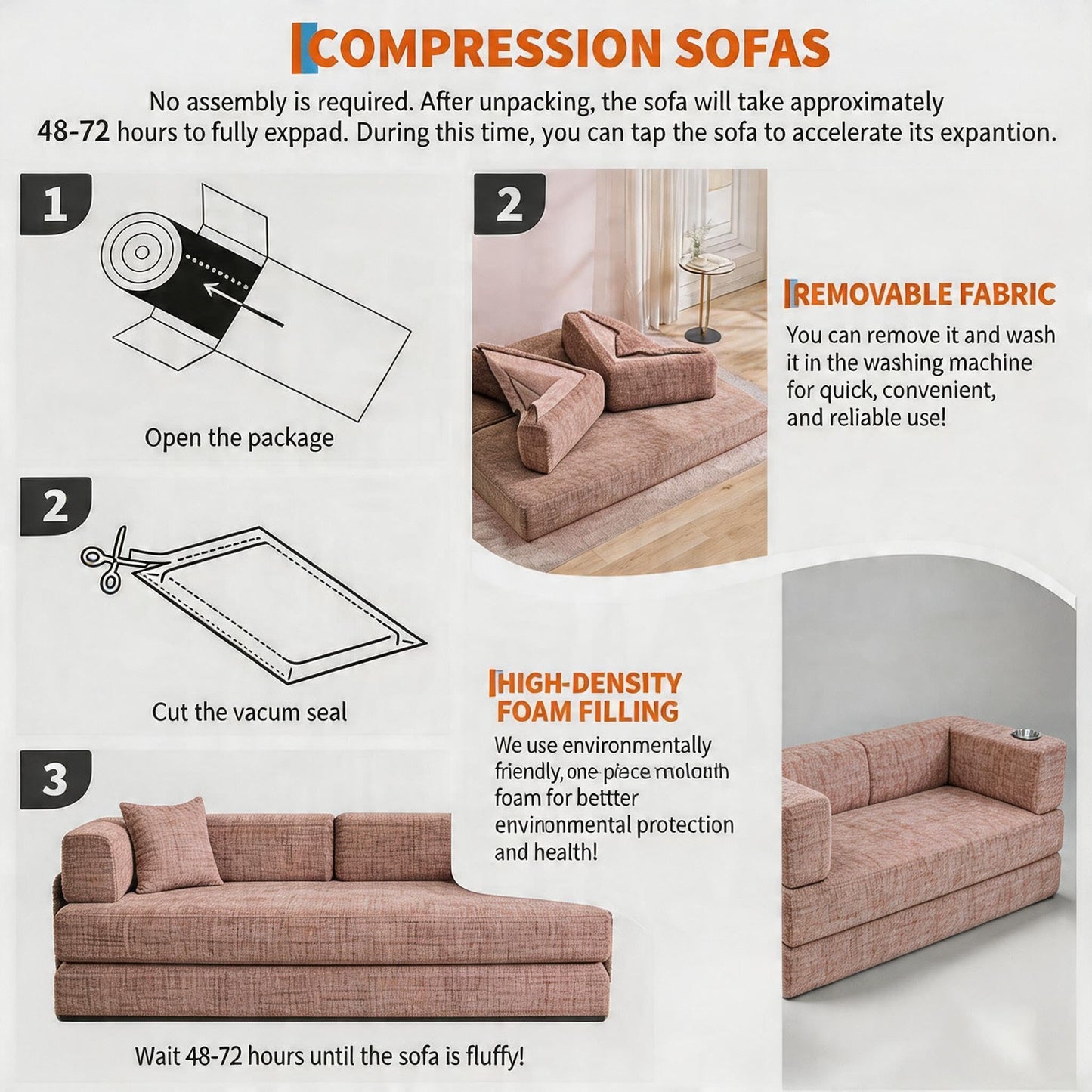 5-in-1 Convertible Sofa Bed Sleeper, 79" Corduroy Floor Couch with 4 Pillows, Boneless Deep Seat Futon Mattress, No Assembly, Modern Lounge Sofa for Living Room, Apartment, Small Spaces, Pink