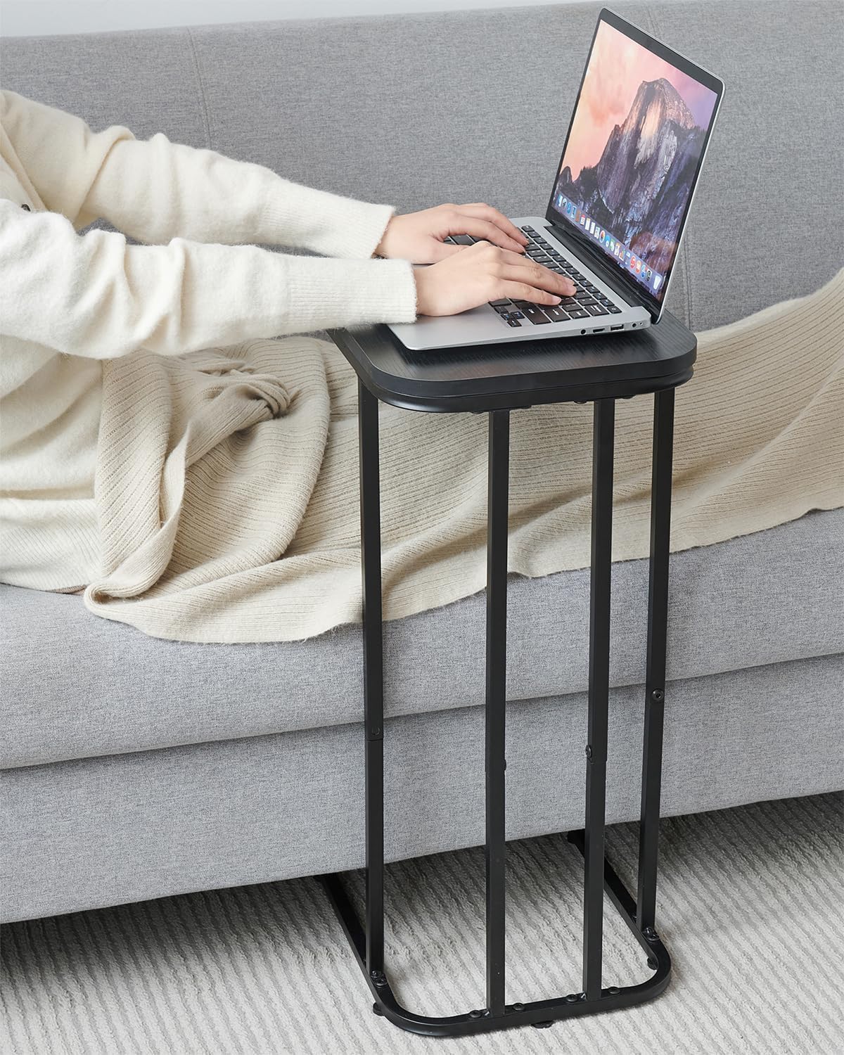 27 Inches KJGKK C Shaped End Table, High Small Side Table for Sofa and Bed, Couch Table That Slides Under, Tall Tv Tray