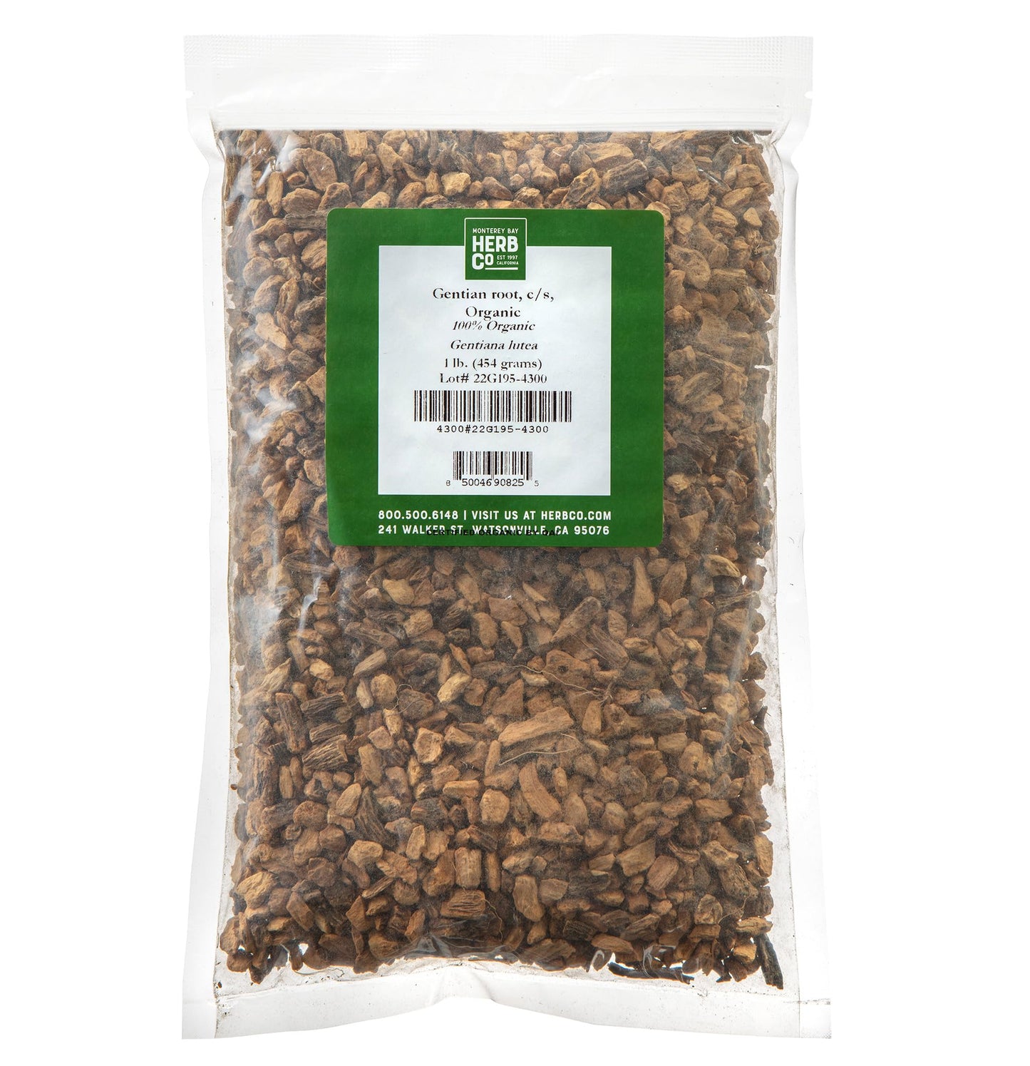 Organic Gentian Root Cut & Sifted, by Herb Co, Gentiana Lutea, Kosher, for Herbal Bitters, Tea Blends, Cocktails & Craft Beer Brewing, 1 lb