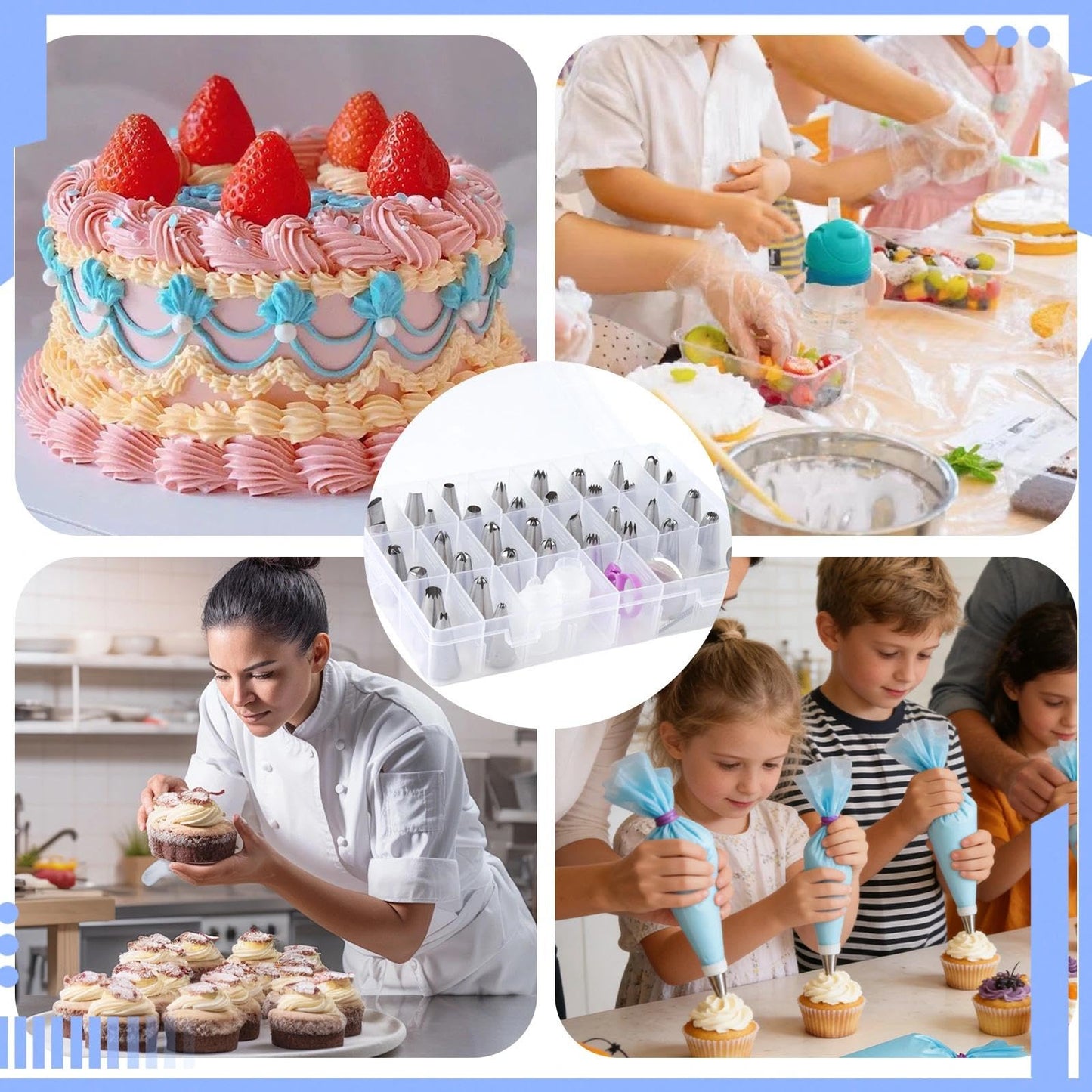 LLMSIX 49pcs Piping Bags and Tips with Storage Case Set, 36 Stainless Steel Piping Tips, Reusable Pastry Bags, Scrapers and Storage Case, Frosting Tip for Cupcakes Cakes Cookies Decoration DIY Baking