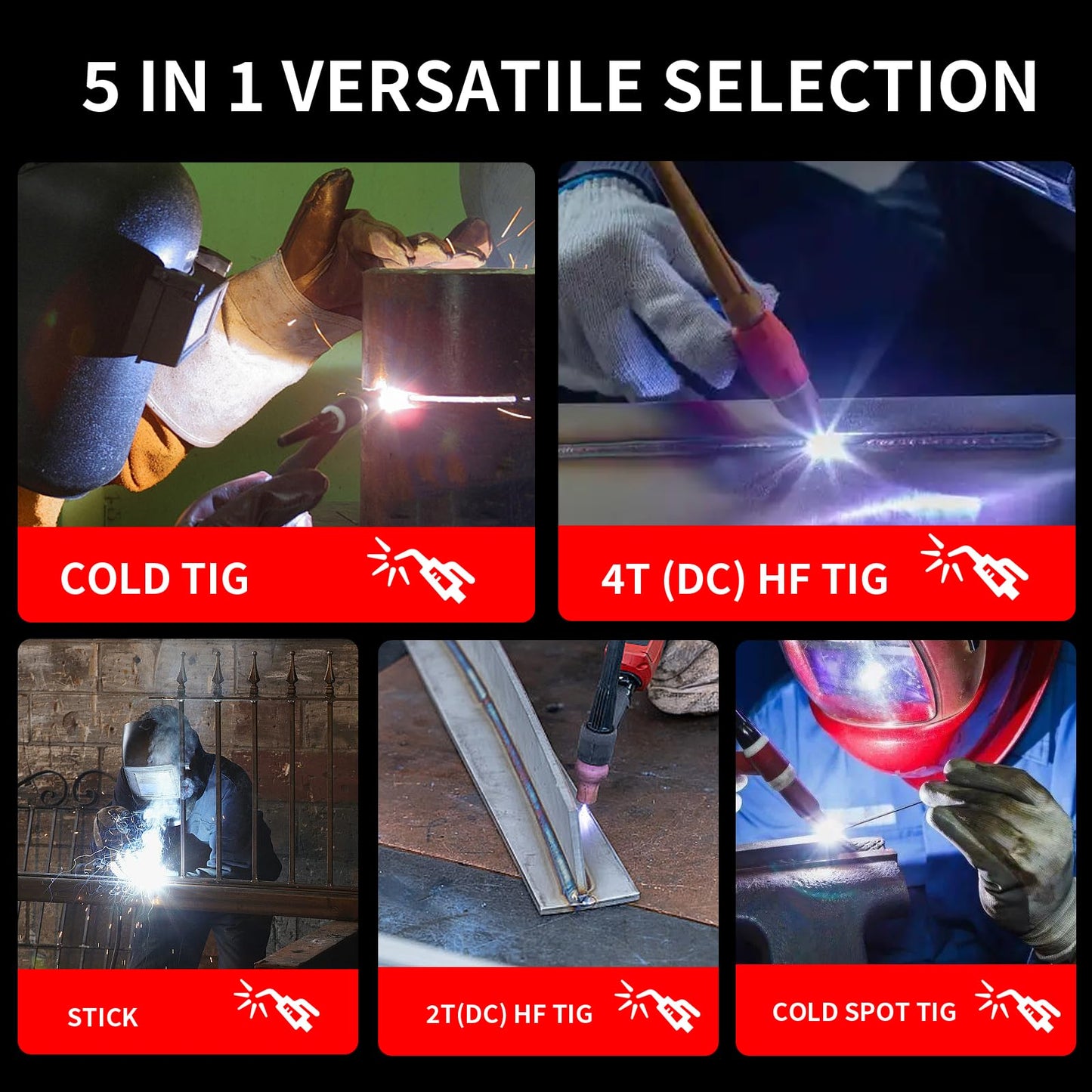 PONEY TIG Welder 200 Amp 5 In 1 TIG Welding Machine DC TIG/Spot TIG/Pulse TIG/Stick, 110V/220V Dual Voltage with Large Digital Display
