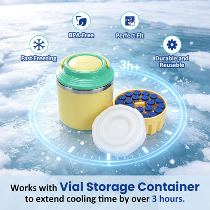 3ml Vial Storage Cooler Container with Soft Insert & Ice Pack, Long-Lasting Cooling, Portable Travel Case for Peptide & Diabetic Drugs, Holds 21 Vials, Yellow (No Vials Included)