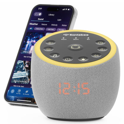 Santebee White Noise Sound Machine for Sleeping, 388 Soothing Sounds, Cocoon Pro 2 Smart APP Control, Custom Buttons Bedside Dimmable Alarm Clock Night Light, for Adults Baby Kids Lullaby